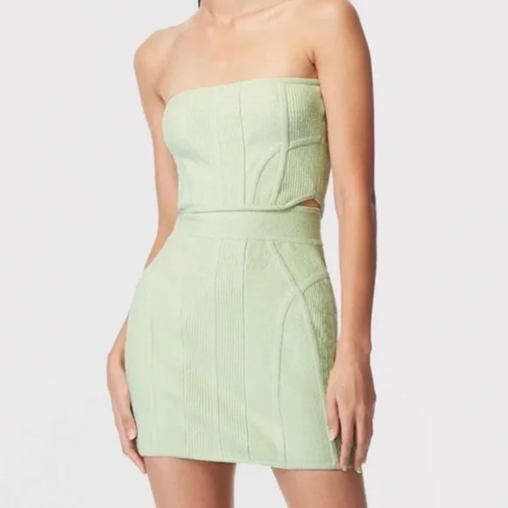 HERVE LEGER 
Strapless Ribbed Cottonblend Mini Dress